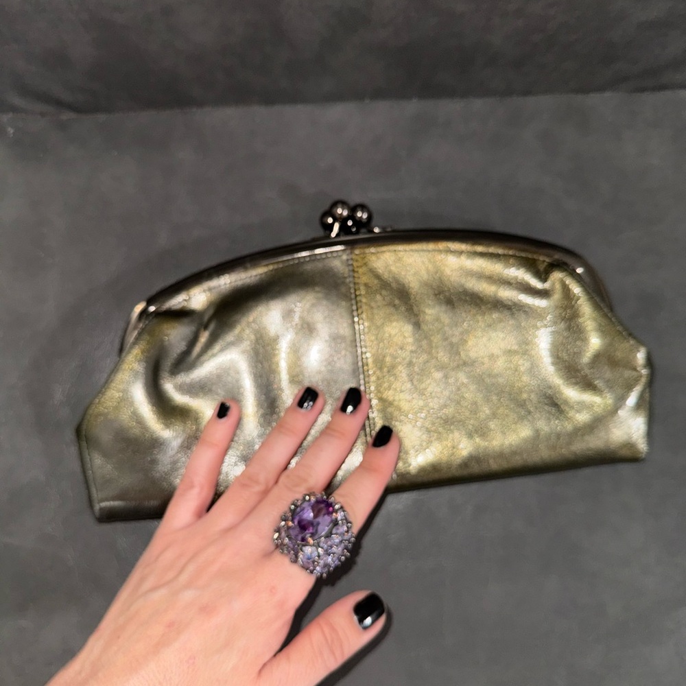 Metallic Gold Kiss-Lock Clutch Wristlet Nordstrom Genuine Leather